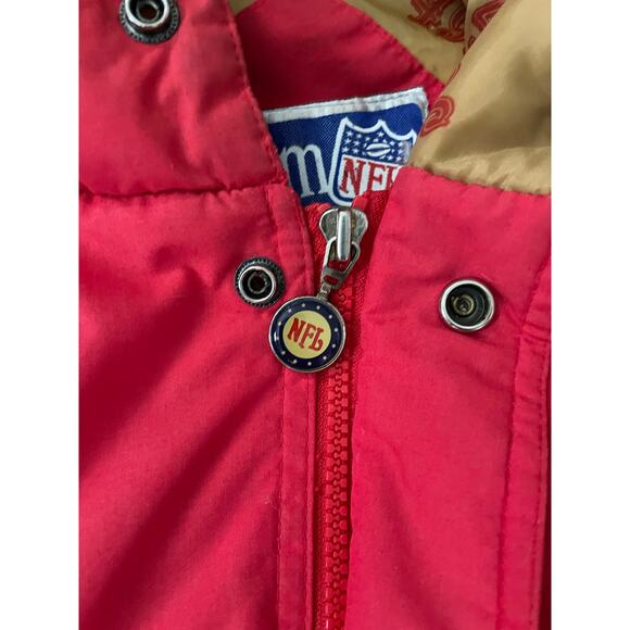 Vtg 90s NFL San Francisco 49ers Triple FaT Goose Down Sideline Long Coat Mens XL - Picture 10 of 14